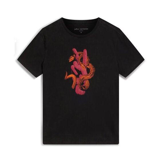John Varvatos Men's Short Sleeve Peace Sign Snake Graphic Crew T-Shirt Black - Picture 5 of 7